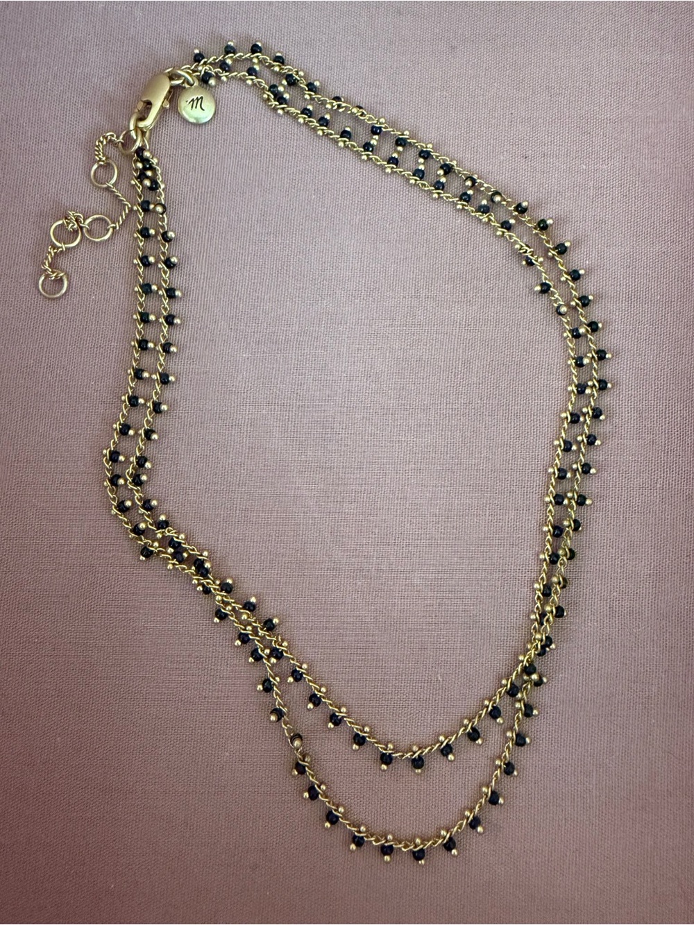 Madewell Black Beaded Double Strand Gold Tone Necklace
